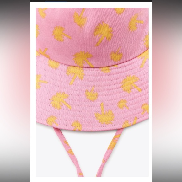ZARA Pink Bucket Hat with Yellow Pattern